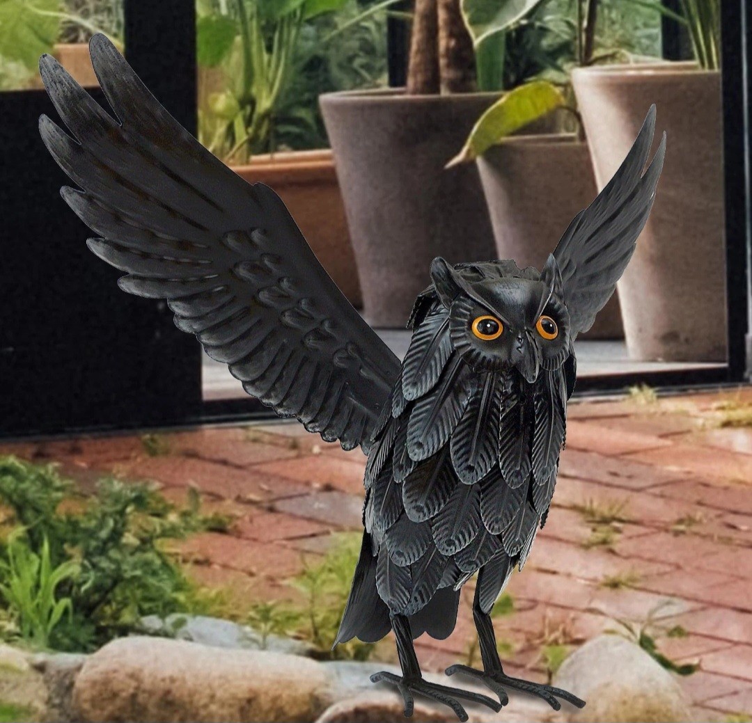 Solar Owl Decoy Sculptures Statues Halloween Decoration Standing Metal Owl Det gallery