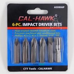 6 pc Impact Driver Bits Phillips #2 #3 Slotted Flat 3/8″ 5/16″ Hex Shank Hammer