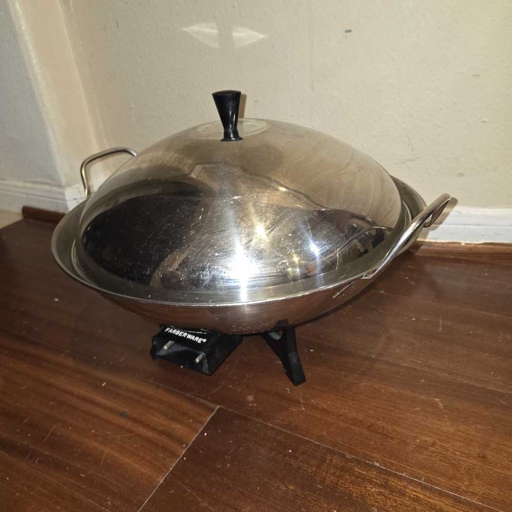 Electric Wok Farberware Model #303 Vintage Stainless Steel Works, No Power Cord