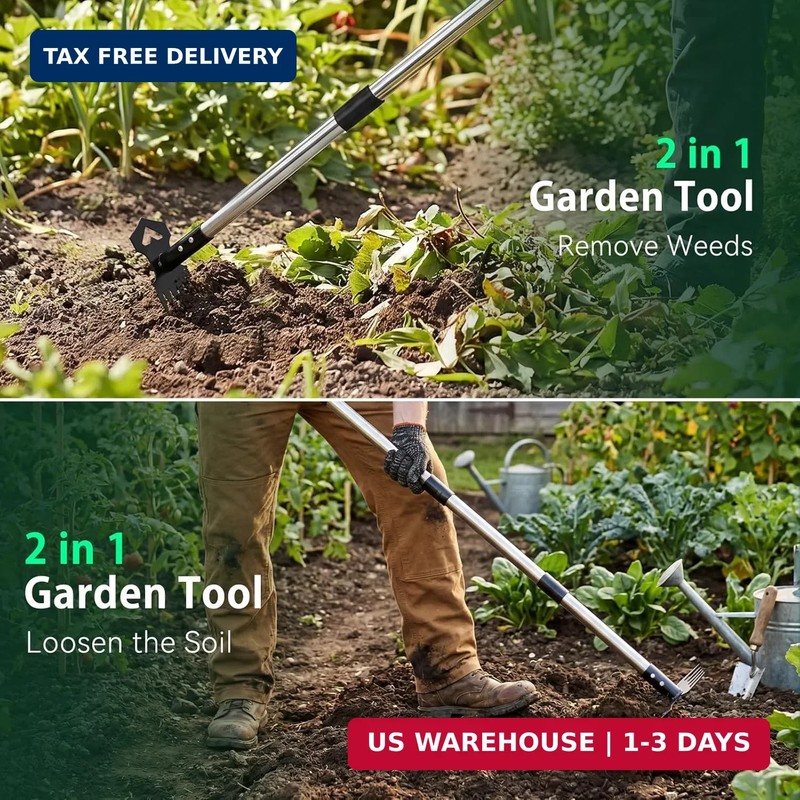 60" Weed Puller Tool with Long Handle, 2-in-1 Weed Rake & Garden Hoe, Stand Up W gallery
