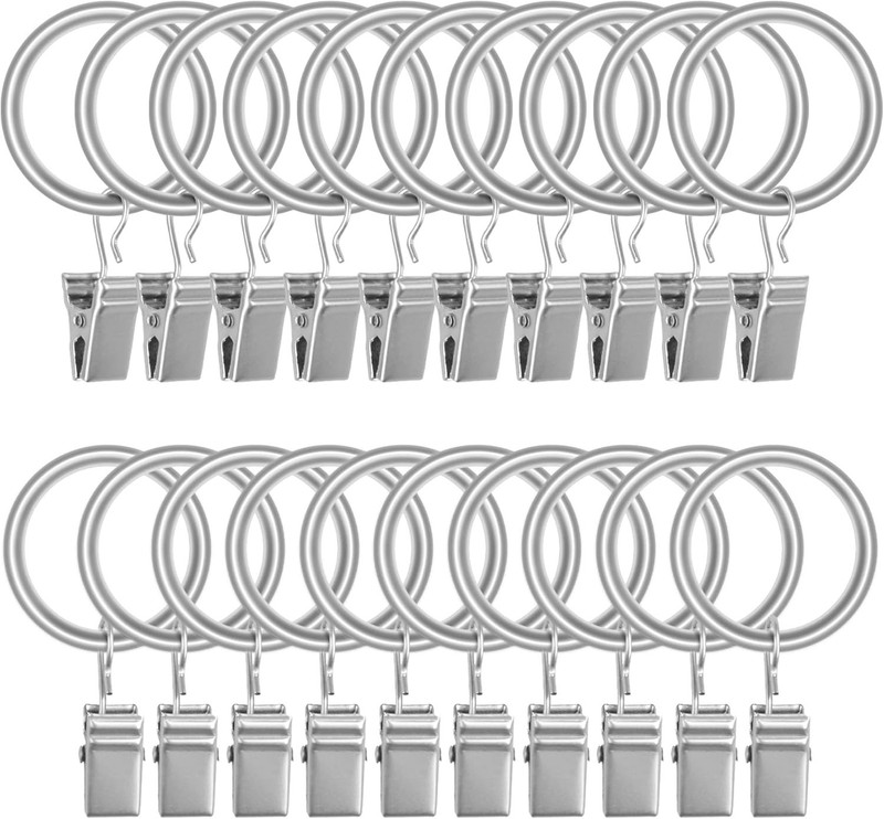 20pcs Rustproof Matte Silver Curtain Rings with Clips - 1'' Heavy-Duty Design gallery