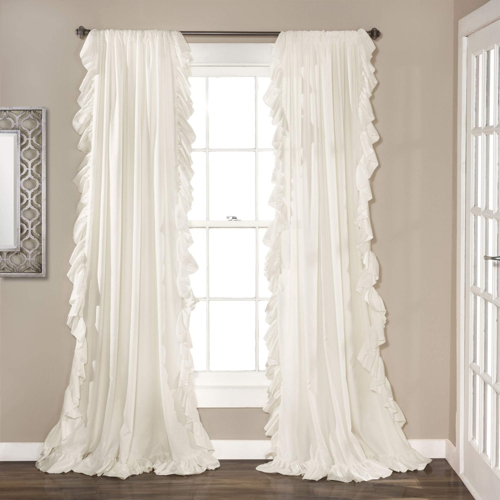 Reyna Ruffle White Curtain Set 54x95 Inches Pack of 2 Light Filtering Panels gallery