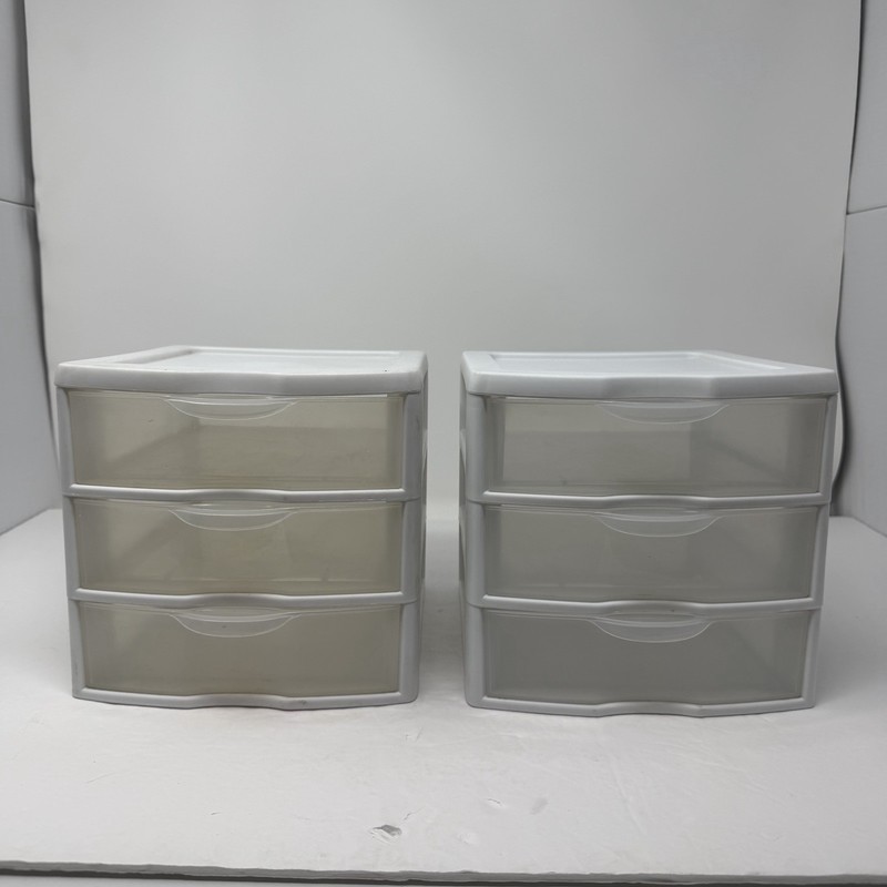 (2) 3-Drawer Sterilite Plastic Tabletop Freestanding Storage Unit White/Clear gallery