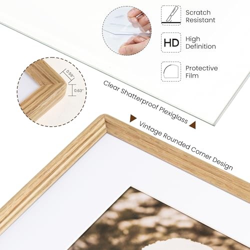 8x10 Solid Oak Wood Picture Frame with 5x7 Mat, Premium Rustic 8x10-1P Natural gallery