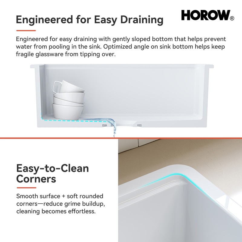HOROW 30''x19'' Undermount Kitchen Sink Undermount/Drop-In Single Bowl Fireclay gallery