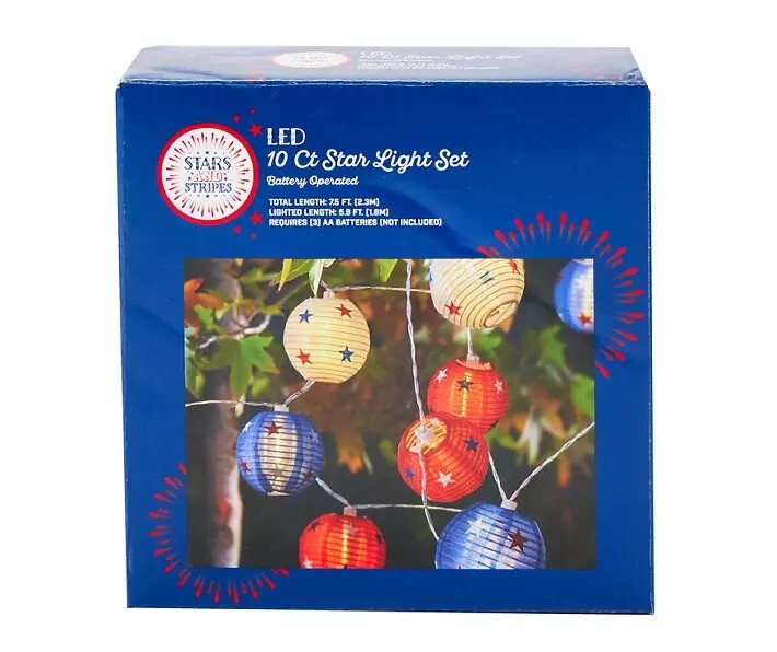 Stars And Stripes Red White Blue Lantern Style String LED Lights 10 Ct gallery