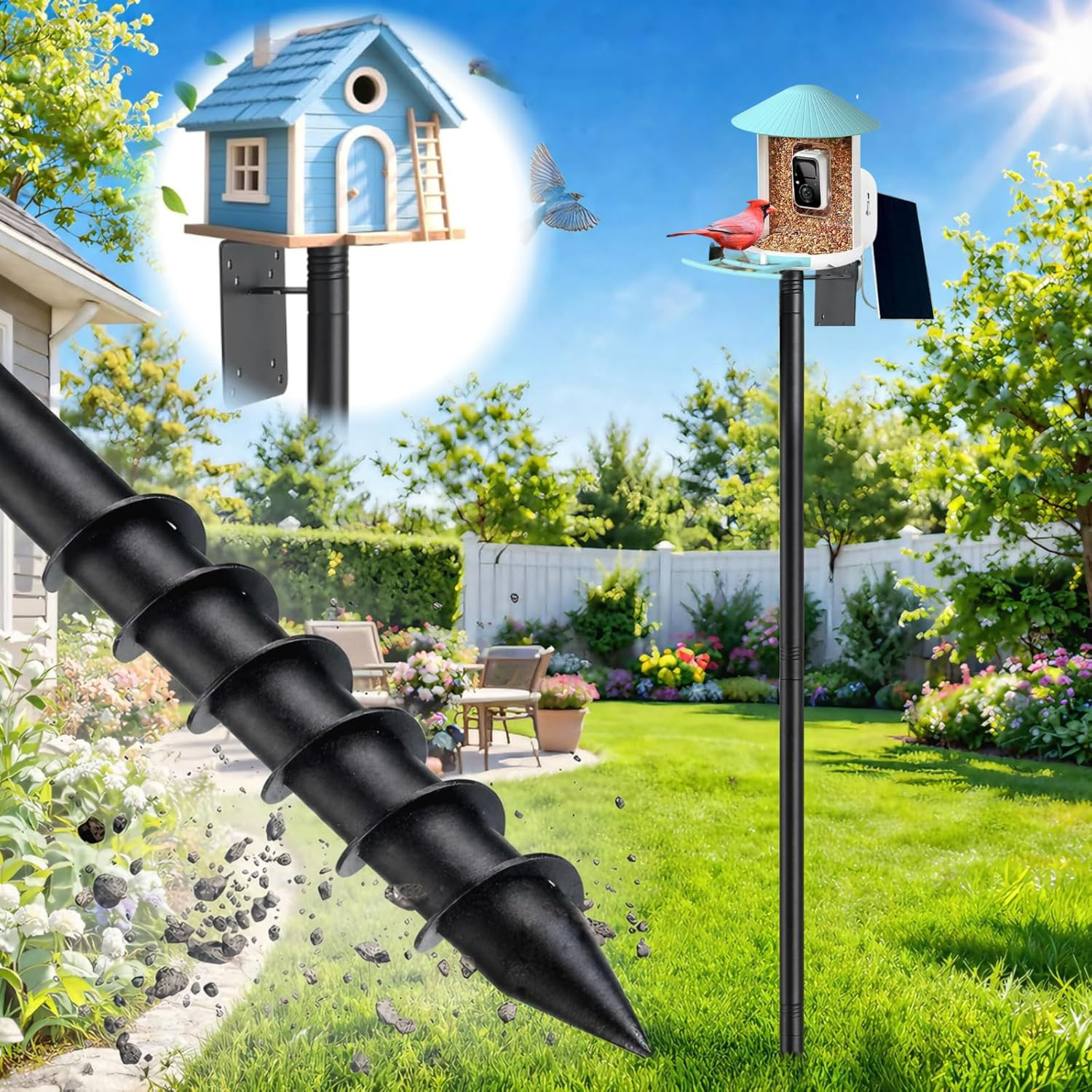 Heavy Duty Bird Feeder Pole - 117" Extra Tall Bird House Stand Outdoor gallery