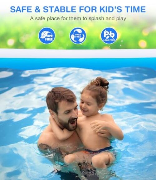 Large Inflatable Swimming Pool - 145" x 74" x 22" Oversized Family Blow Up gallery