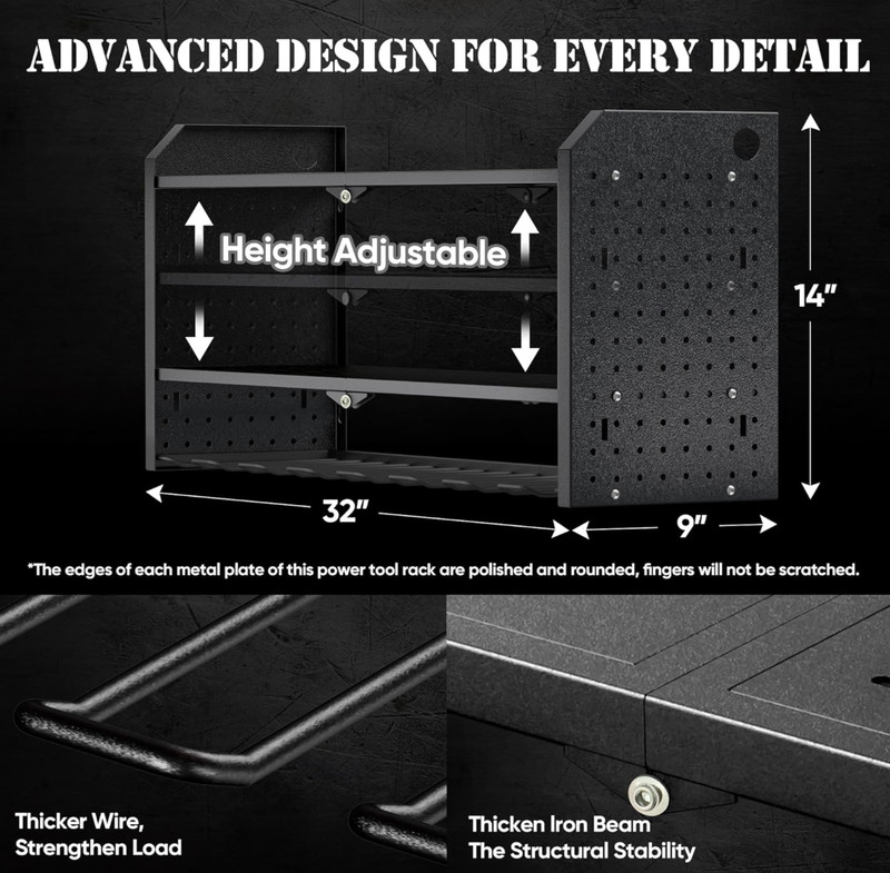 Power Tool Organizer Large 8 Drill Holder Wall Mount Heavy Duty Metal Tool Shelf gallery
