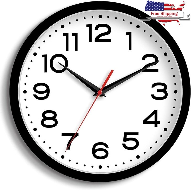 Silent Battery Powered Wall Clock Large Numbers Easy Read Indoor Outdoor New gallery