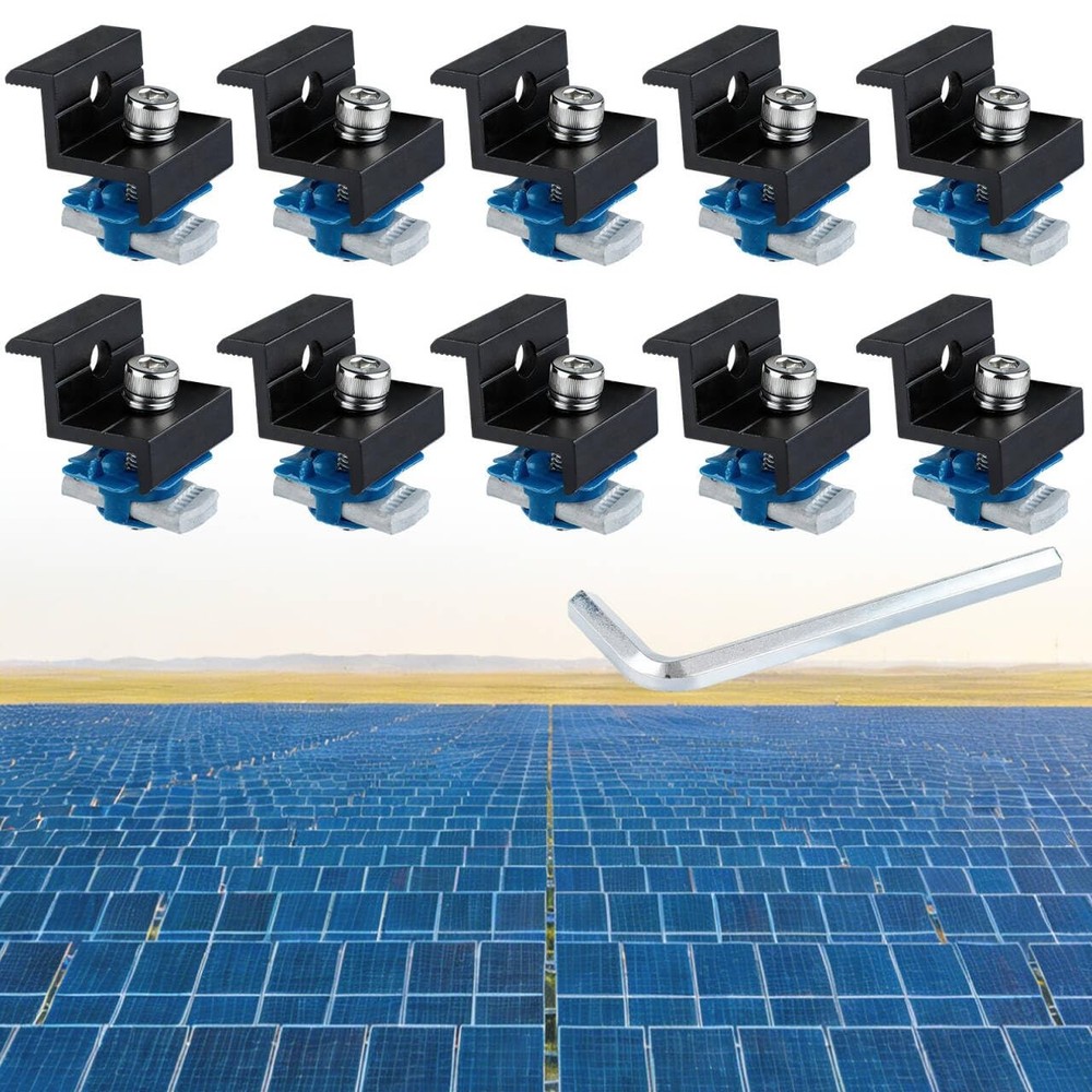 10pcs Solar Panel End Clamp Compatible with Standard Unistrut, Premium Aluminum