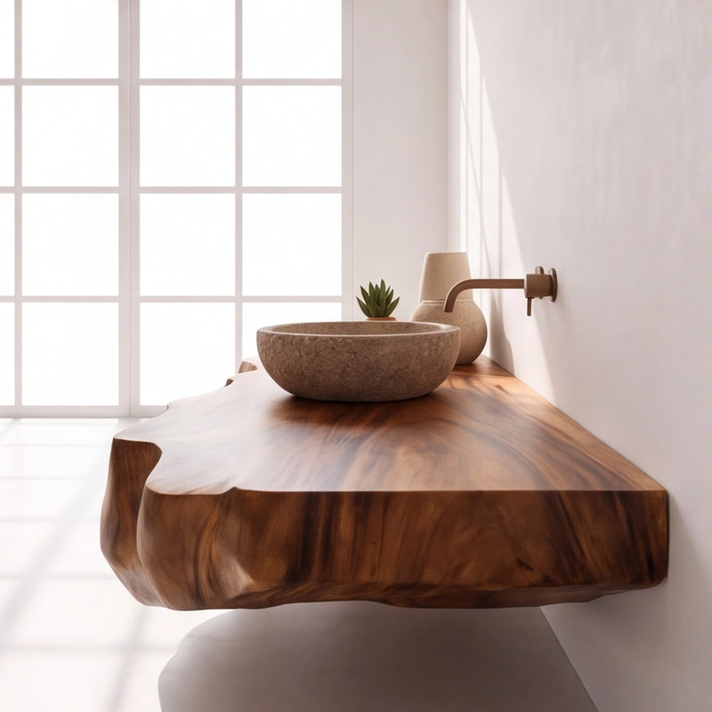 Bathroom Vanity Modern Rustic Solid Wood Live Edge Floating Sink CounterBathroom gallery