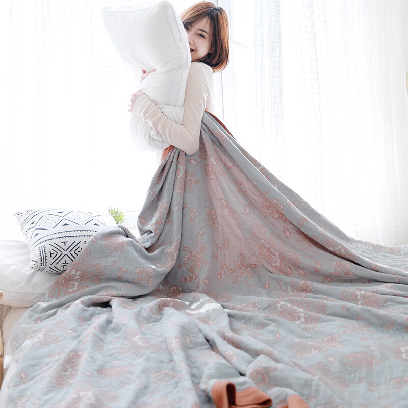 Throw Blanket For Couch 100% Cotton 5 Layer Floral Embroidered Blanket Bed Sheet gallery
