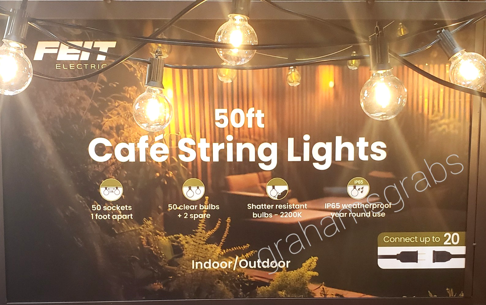 FEIT ELECTRIC CAFE STRING LIGHTS 50' CONNECTABLE INDOOR OUTDOOR PORCH PATIO NEW gallery