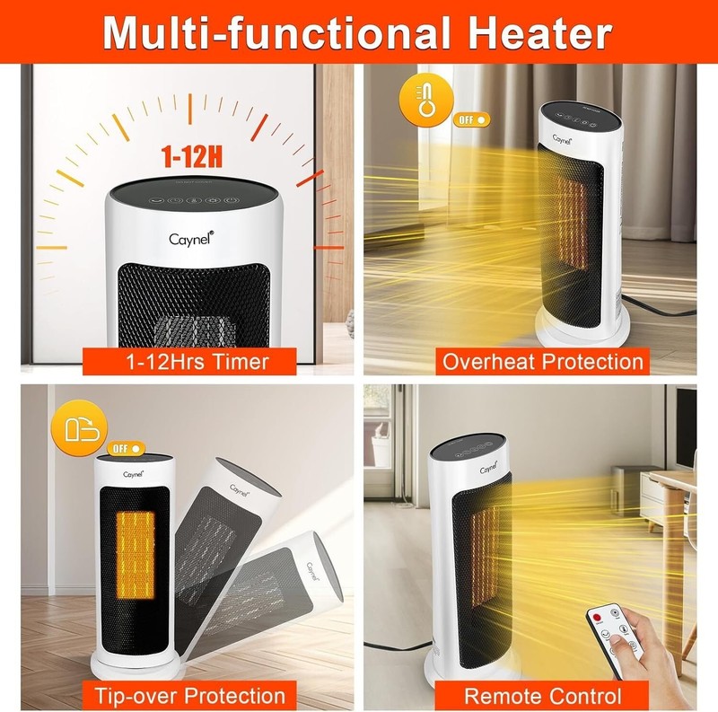 Oscillating Portable Ceramic Tower Heater 1500W Digital Thermostat 12Hour Timer gallery