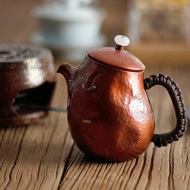 Pure Copper Tea Pot Milk Coffee Teaware Filter Weave Heat Handle Teapot Wine Set gallery