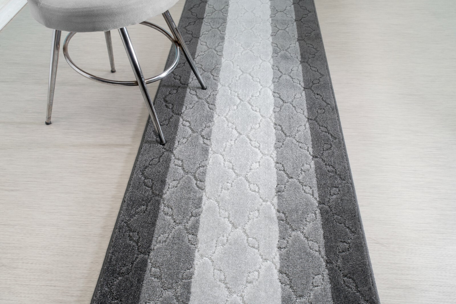 Slip Resistant Hallway Carpet Runner Rug, Trellis Grey, Sold and Priced Per Foot gallery