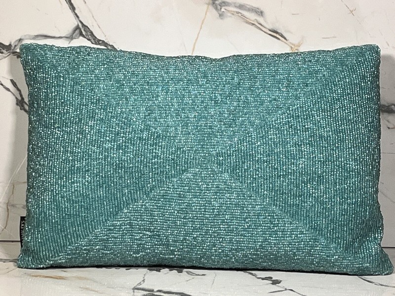 Pair of Rectangular Beaded Safavieh Duck Down Throw Pillows Turquoise gallery