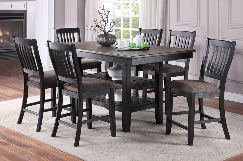 Transitional Dining Room 7pc Set Dark Coffee Rubberwood Counter Height Dining gallery
