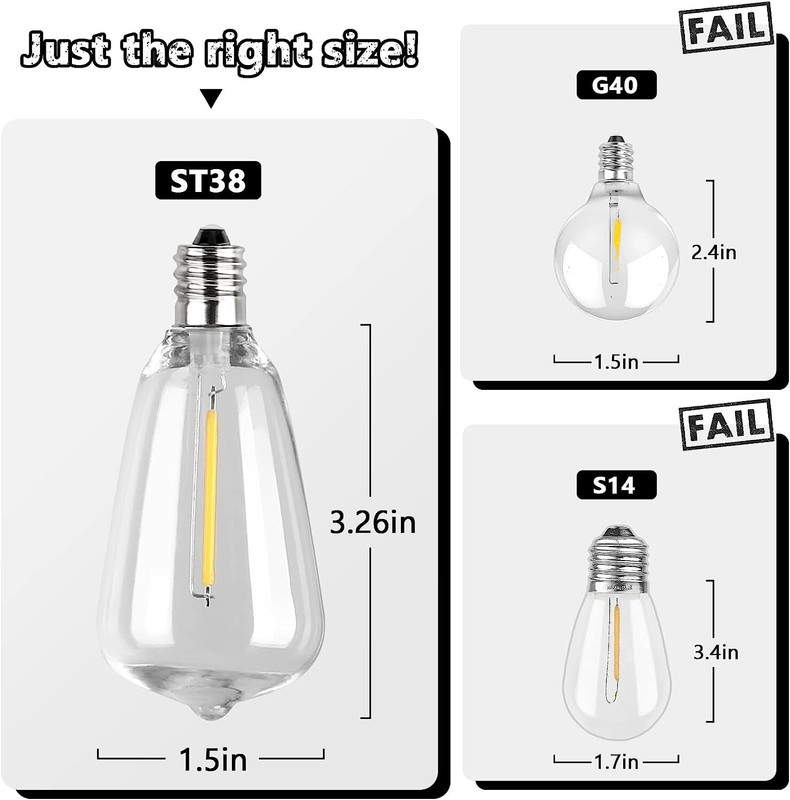 100FT Outdoor String Lights for Patio Waterproof Connectable ST38 LED Light Stri gallery