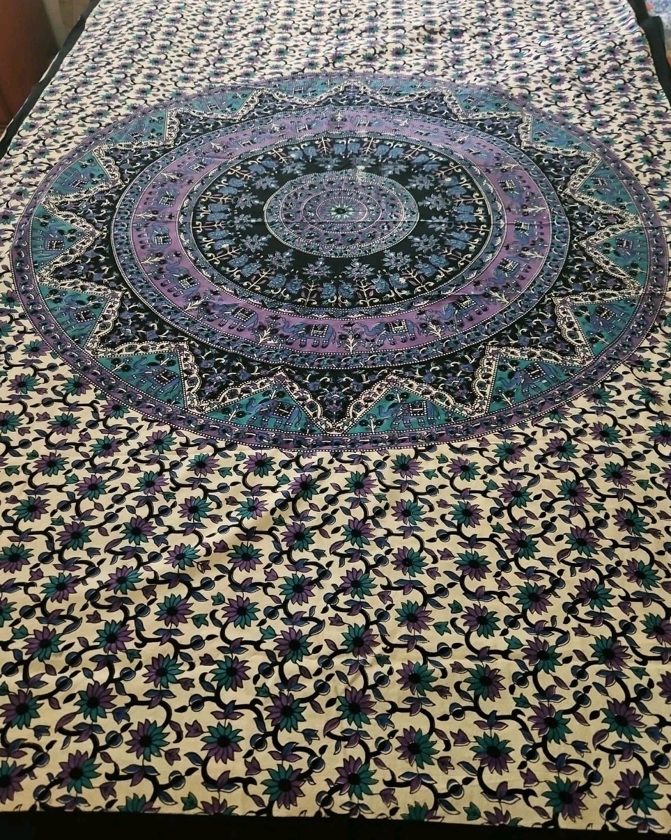 Indian Bohemian Elephant Mandala Printed Wall Hanging/Throw Cotton Fabric 78 X56 gallery