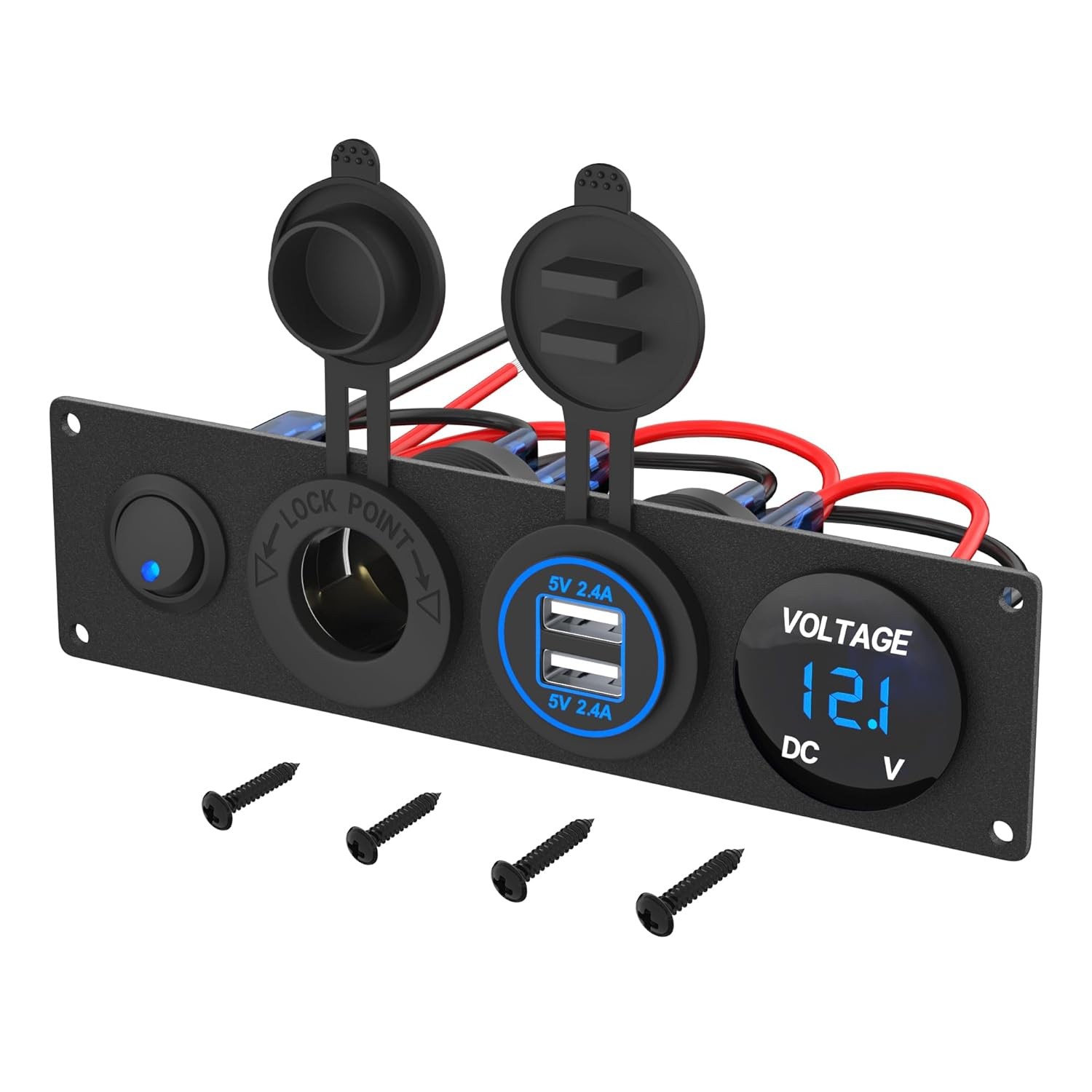 12V DC 4.8A Charger Socket Panel Dual USB & Cigarette Lighter for Boat RV gallery