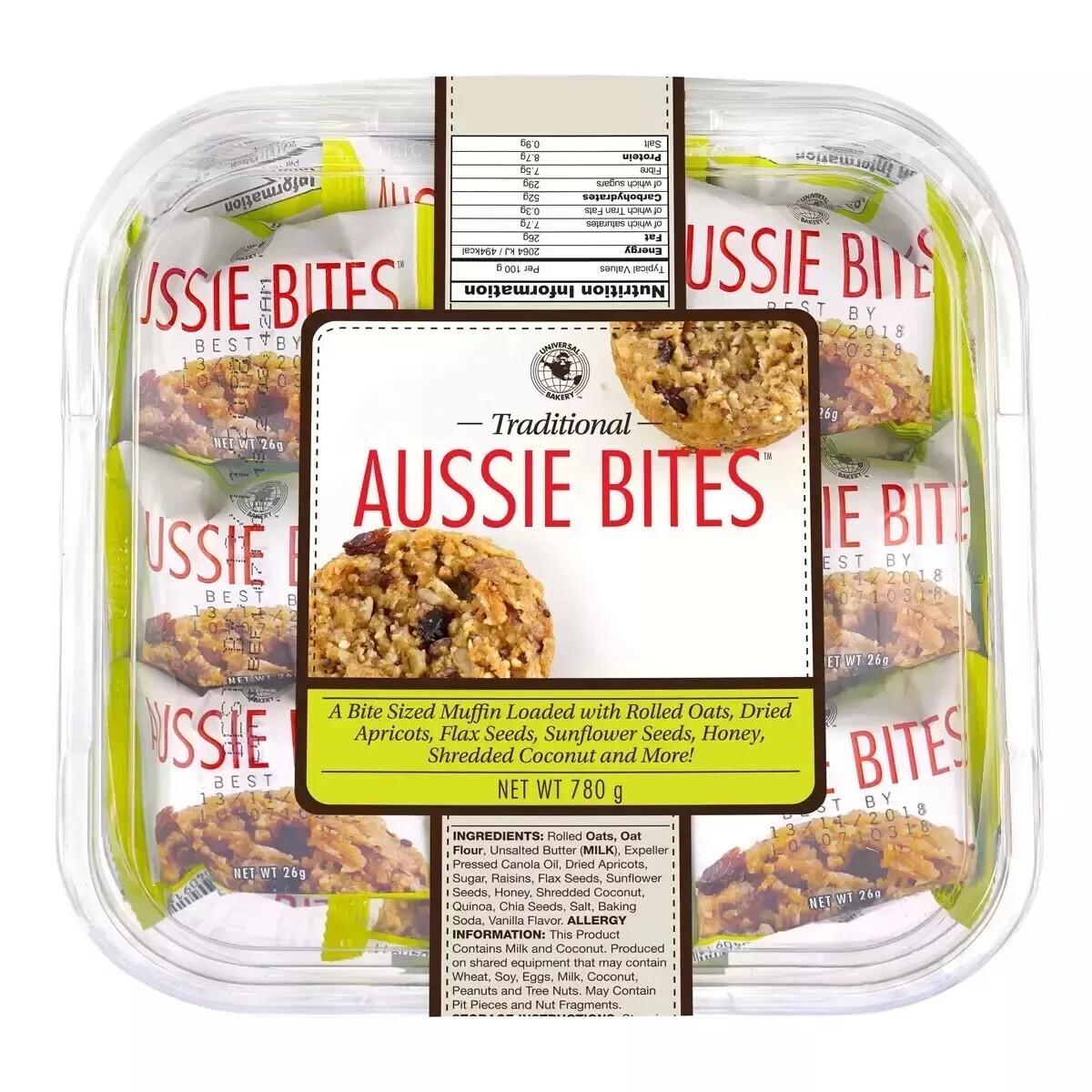 Universal Bakery Aussie Bites Rolled Oats Muffin Apricots Honey Seeds Pack 780g gallery