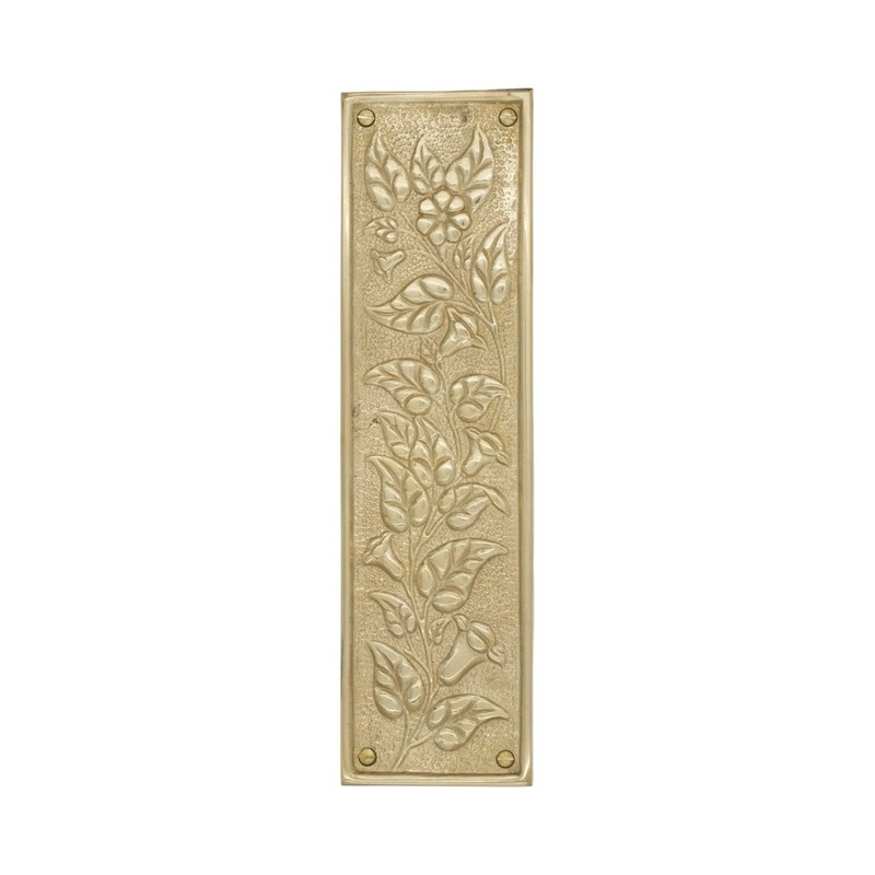 Solid Brass Push Plate with Morning Glory Floral Motif 11 Inches - Choose Finish gallery