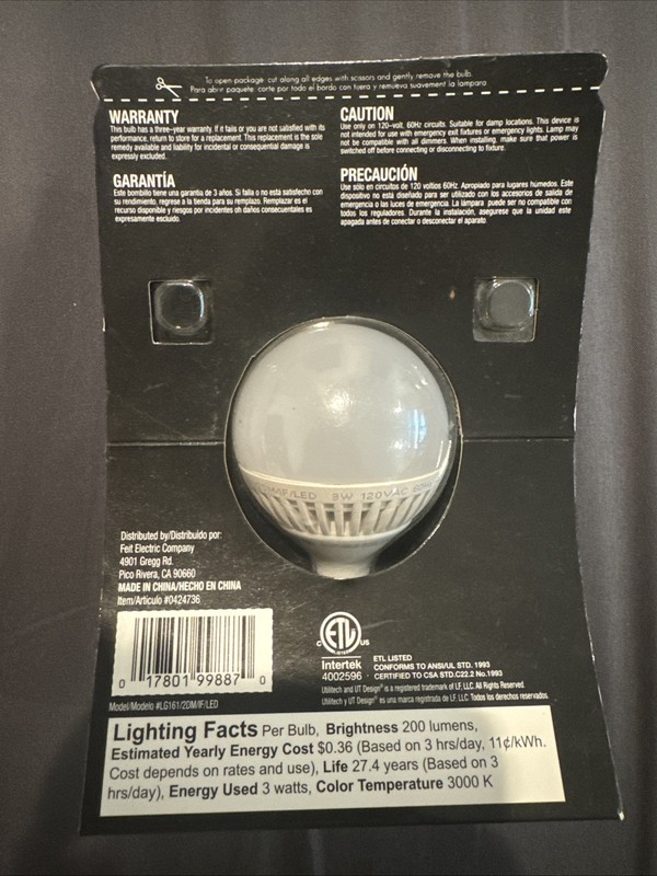 UtiliTech Pro LED Dimmable Warm White 25w 200L Lightbulb #0424736 G16 1/2 gallery