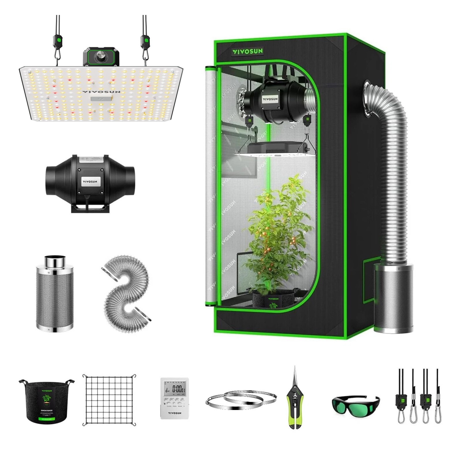 VIVOSUN 2x2FT Indoor Cpmplete Grow Tent Kit 100W LED Grow Light 4" Inline Fan gallery