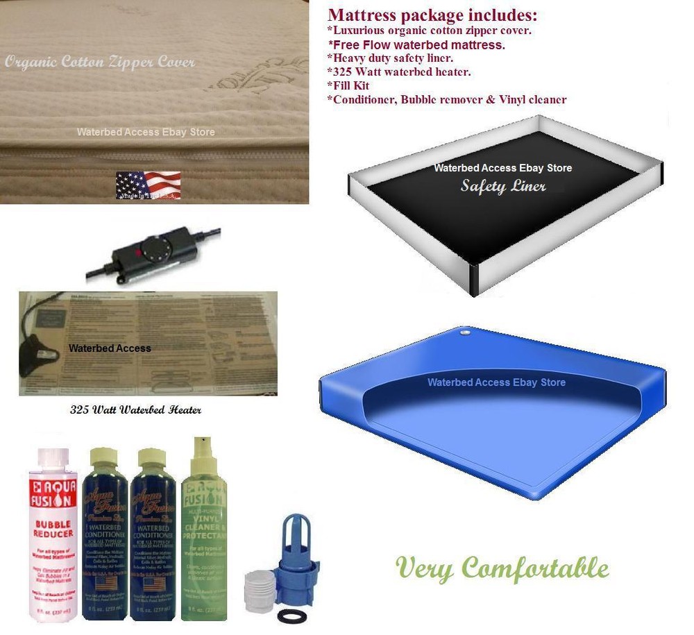 Super Single Free Flow Waterbed Mattress Kit With Bamboo Zipper Cover & Heater