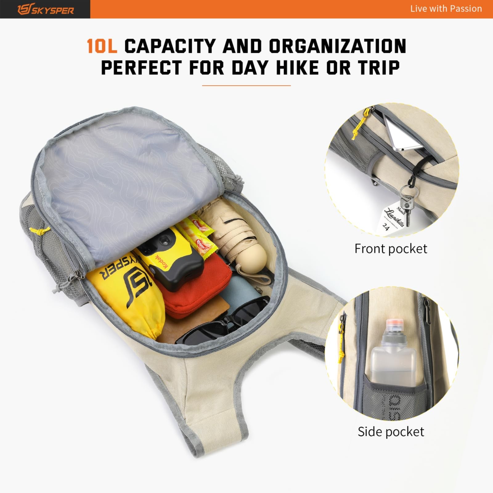 Small Daypack 10L Hiking Backpack Packable Lightweight Travel Day Pack 3