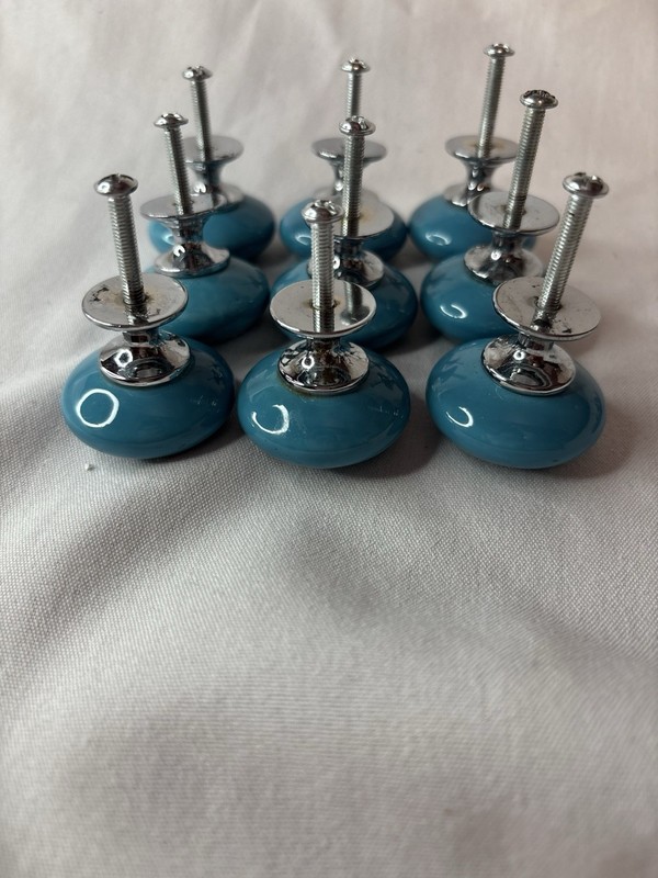 Set of 15 Blue & Gold Cabinet Knobs with Metal Hardware, approx 1.5 in Round gallery