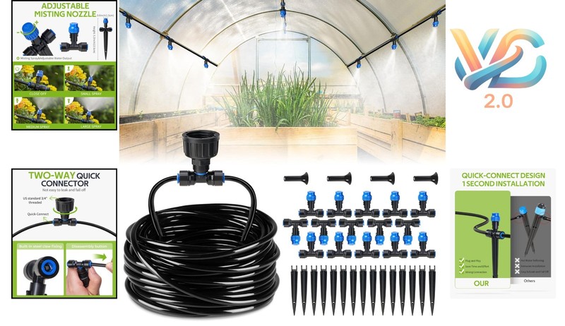 59FT Greenhouse Misting Drip Irrigation Kit with Adjustable Nozzles gallery