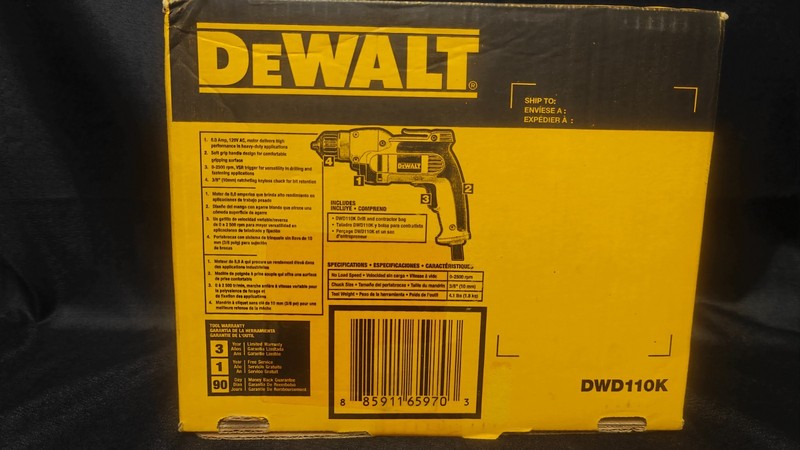 DEWALT DWD110K 3/8 in. Variable Speed Corded Drill Kit with Tool Bag BRAND NEW gallery