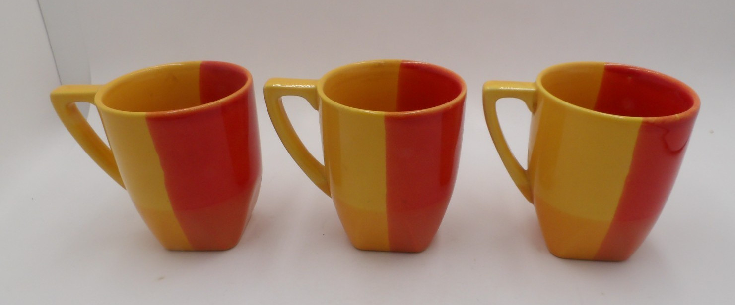 Colortone Stoneware Coffee Mugs Red Orange Yellow Set Of 3 gallery