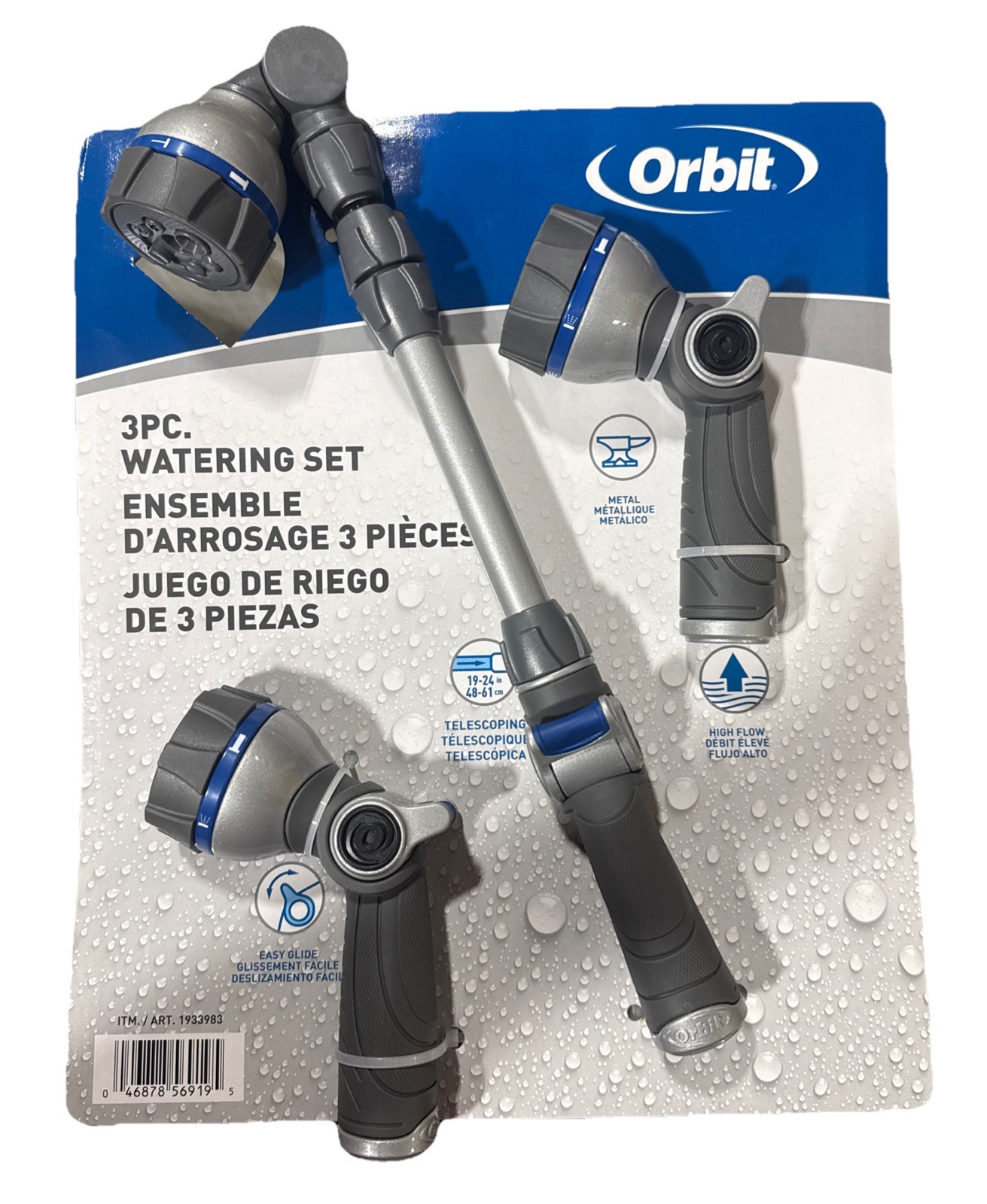 3-Piece Garden Hose Nozzle Set Multi-Pattern Sprayer & Telescoping Watering Wand gallery