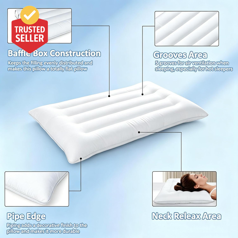 Flat Pillows for Sleeping Thin, 7D High Support 2.5 Inch Height Ultra Thin Pillo gallery