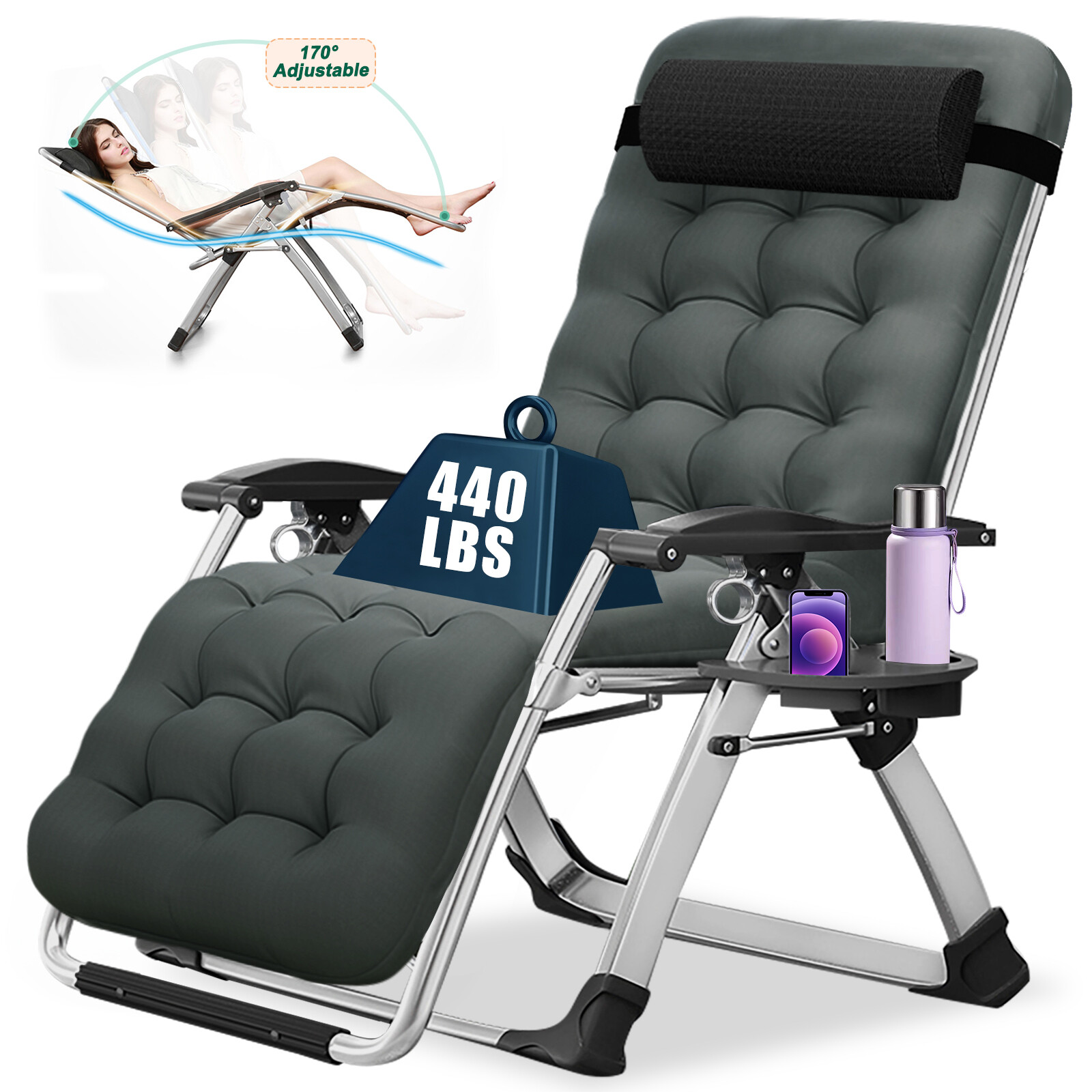NAIZEA Zero Gravity Chair Reclining Lounge Chair with Removable Cushion Mattress gallery