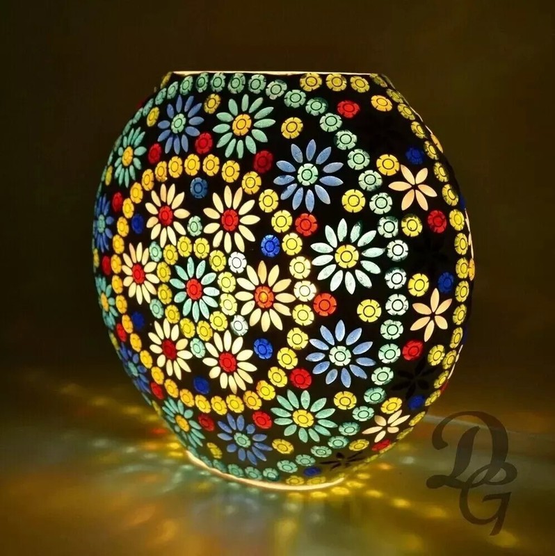 Turkish Mosaic Table Lamp Multicolor Glass Handmade Boho Night Light Decor gallery