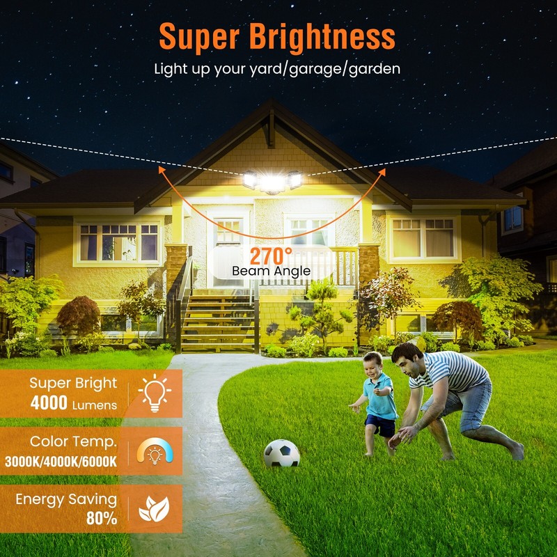 4000lm LED 3 Head Security Outdoor Light Dusk to Down 3CCT IP65 Sensor Lamp gallery