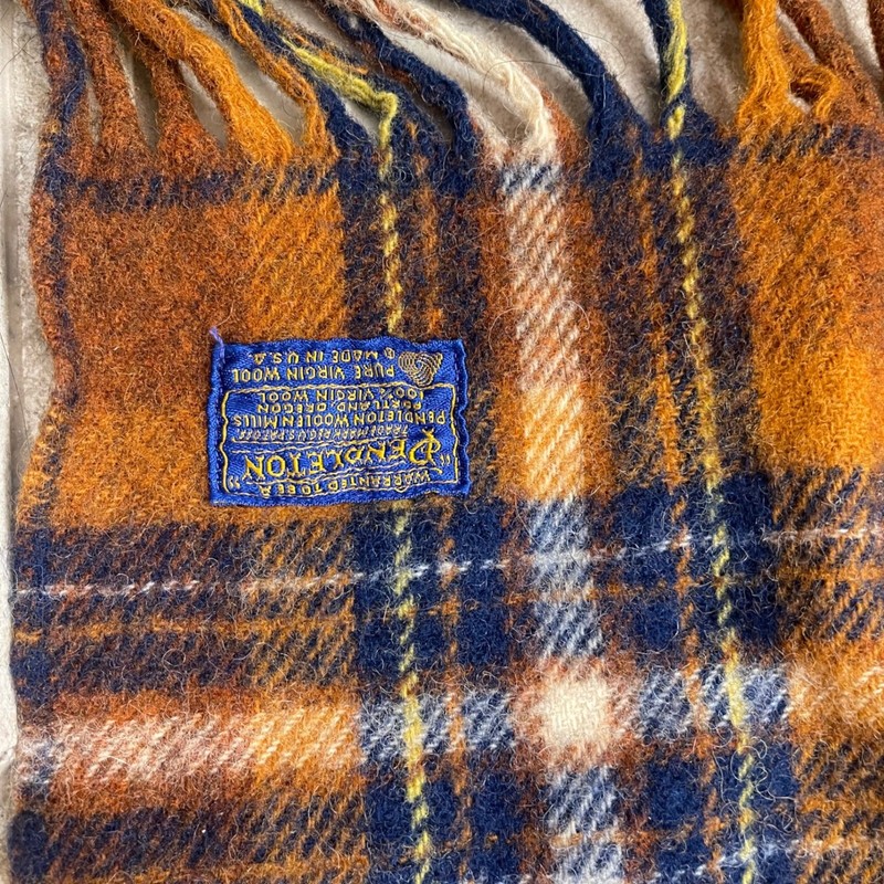 Pendleton Vintage Wool Motor Robe Throw Blanket Plaid Rust Orange Navy usa 58x48 gallery