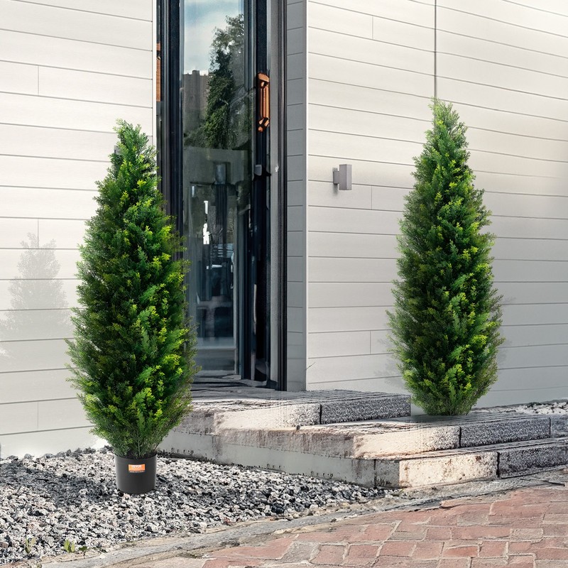 VEVOR 2 Pack 4ft Artificial Cedar Topiary Tree Plant UV Decor Indoor Outdoor gallery