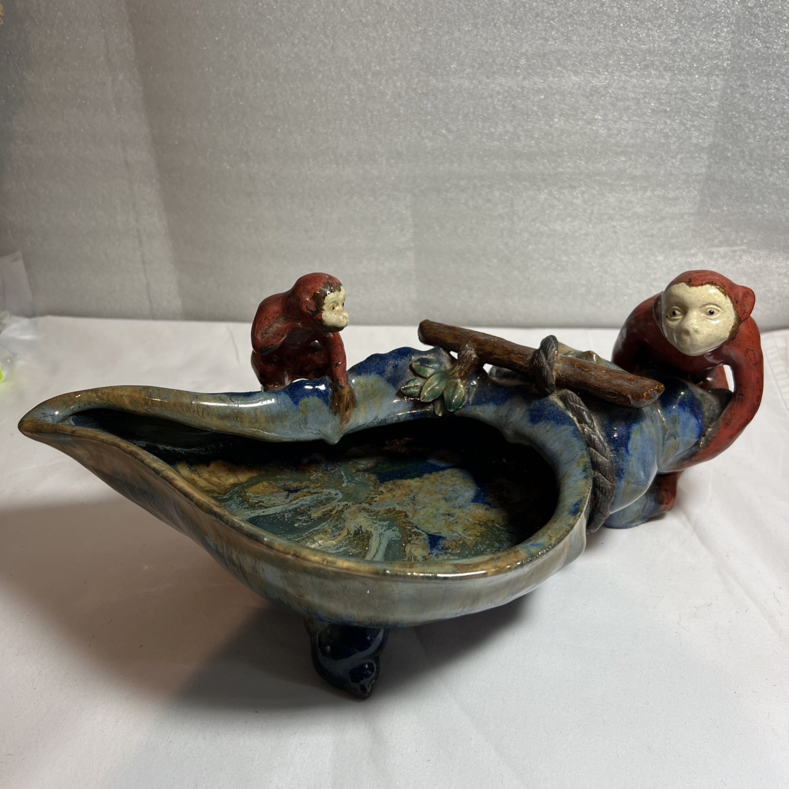 Vintage Pottery Bowl With Three Monkeys Ceramic (Signed & Numbered) 14” gallery