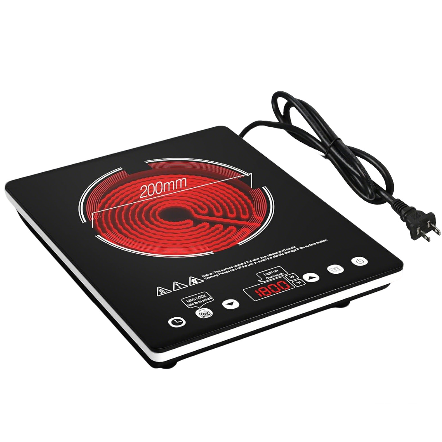 14 Inch Electric Radiant Cooktop Single Burner Electric Stove Top 1800W 110V gallery