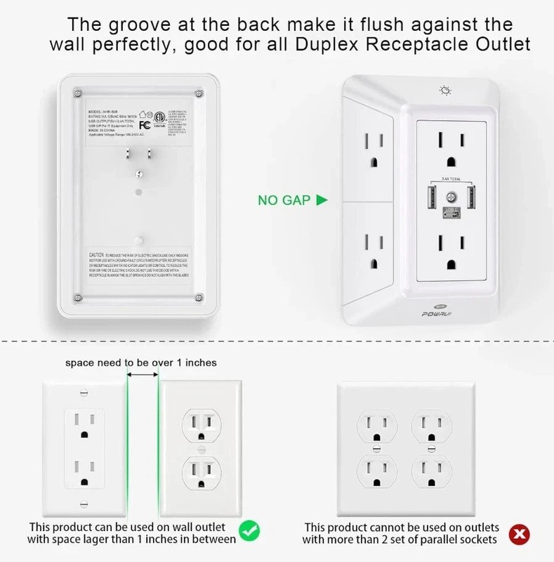 Multi Plug Outlet Surge Protector - POWRUI 6 Outlet Extender with 3 USB Ports... gallery