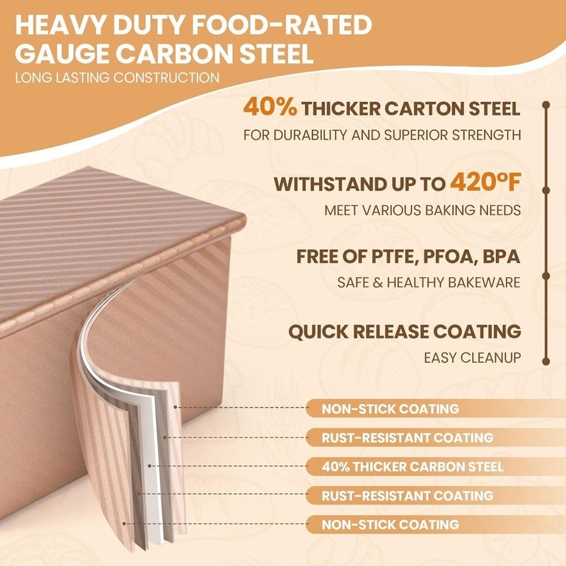 Pullman Loaf Pan with Lid, Premium 1 lb Dough Sandwich Nonstick Bread Pan with gallery