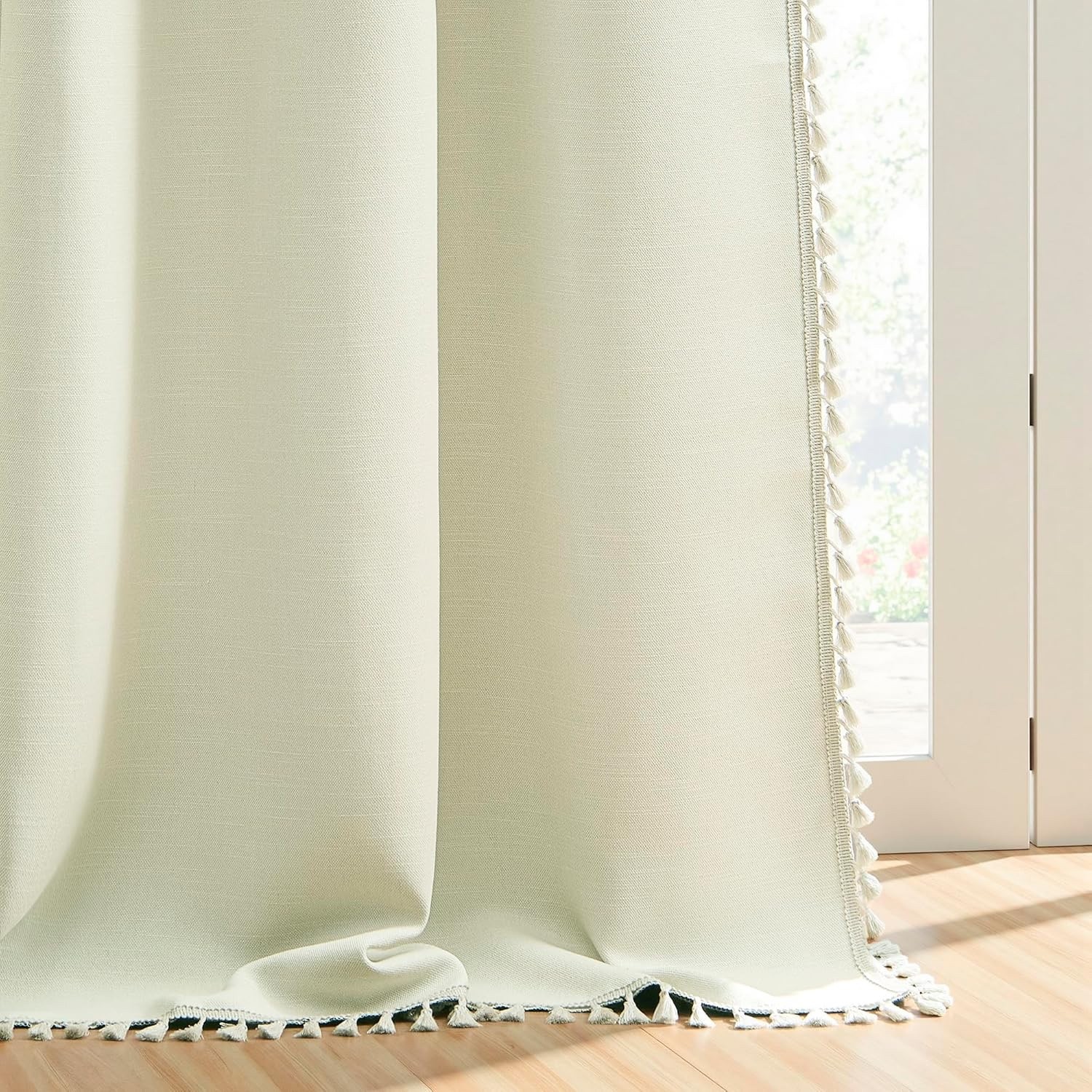 Cream Blackout Curtains 84 Inch Long,Light Beige Linen Boho Black Out Curtians gallery