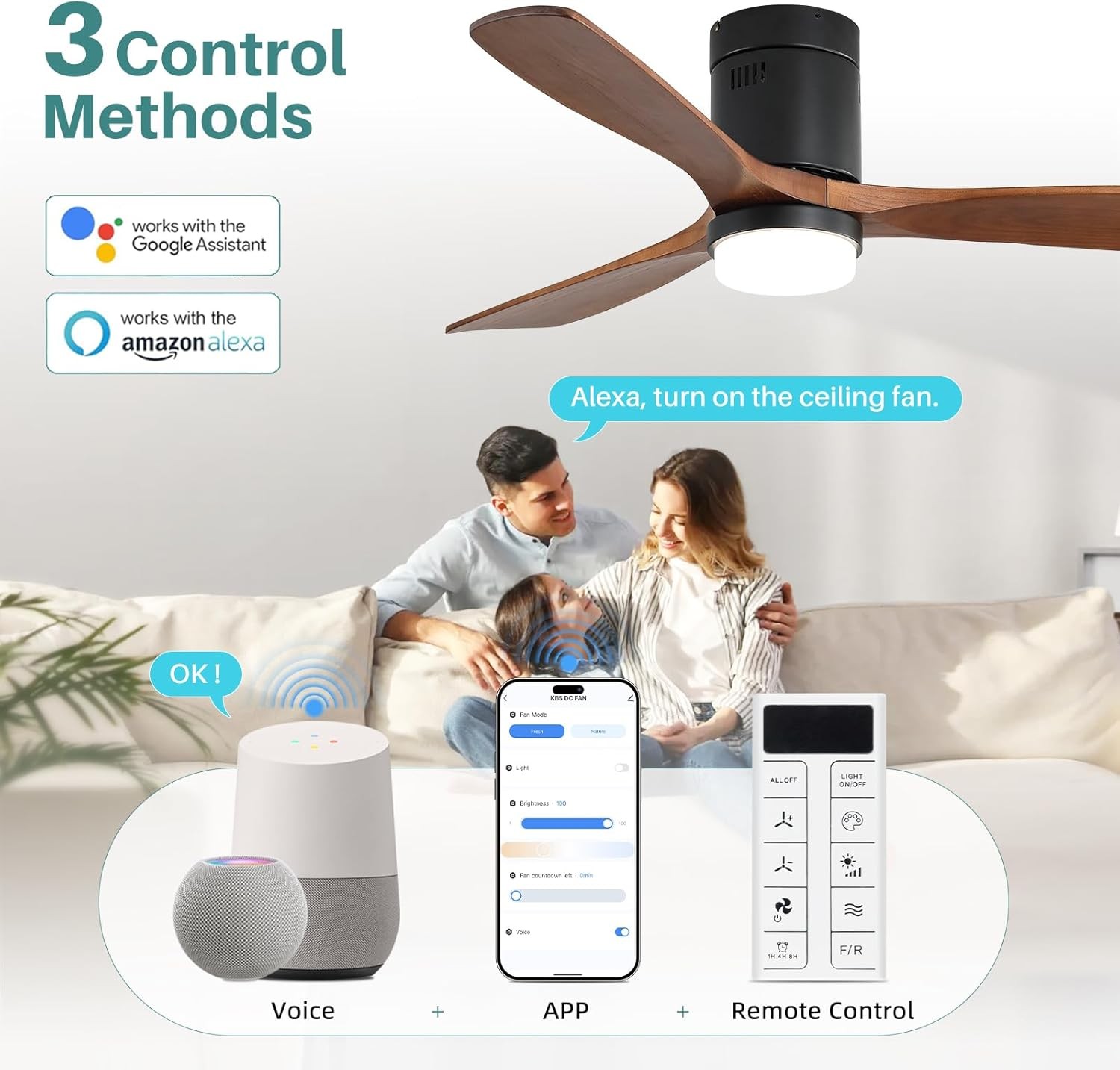 Sofucor Wood Low Profile Ceiling Fan with LED Light & Smart APP Remote Control gallery