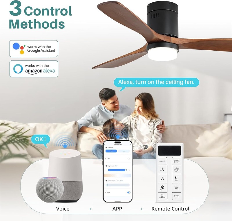 Sofucor Wood Low Profile Ceiling Fan with LED Light & Smart APP Remote Control gallery
